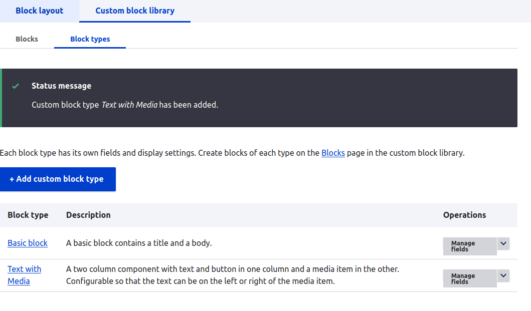 Custom block library form